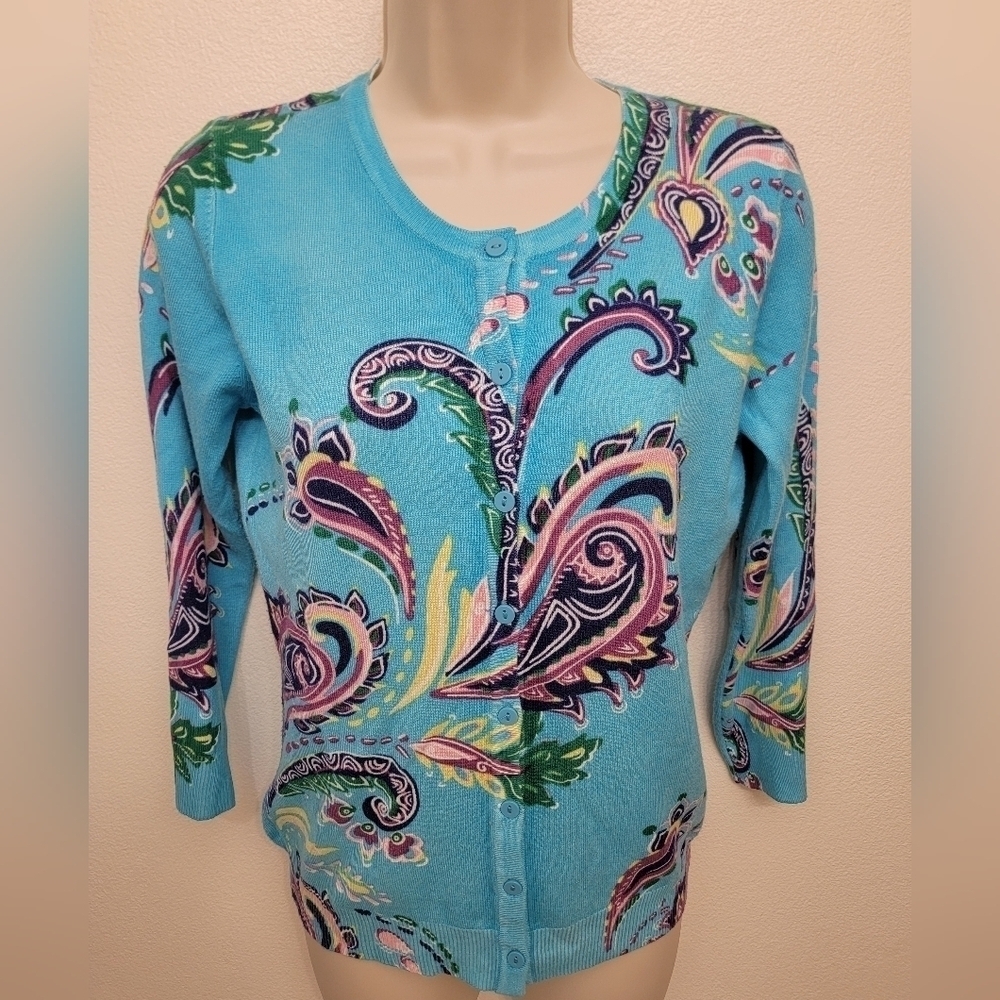 NWT Joseph Ladies Persia Paisley Aqua Cardigan